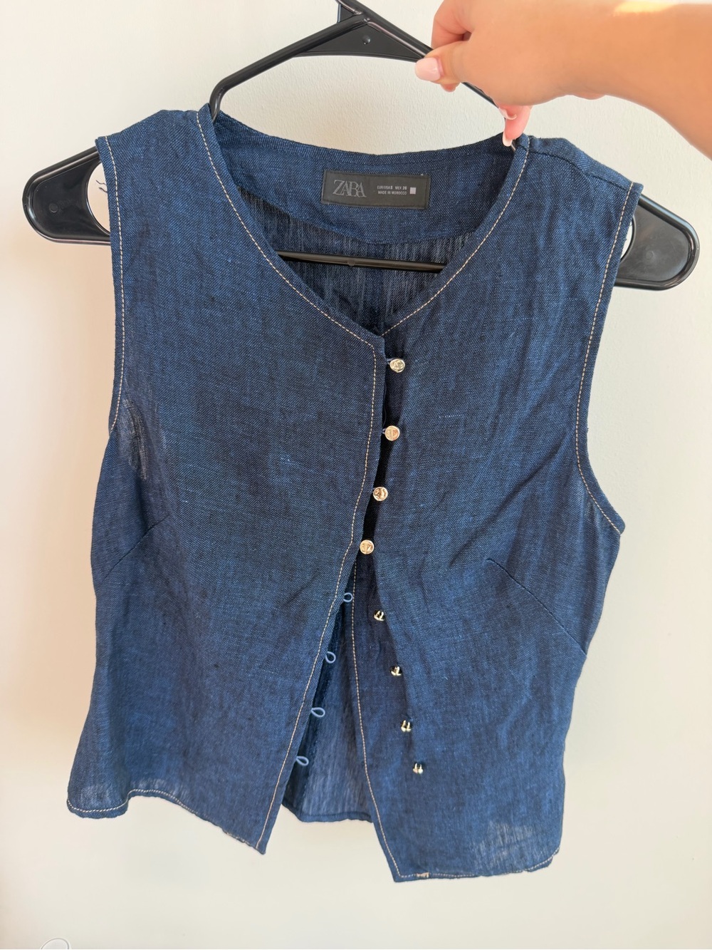 Zara Indigo Button-Front Sleeveless linen Denim Camisole